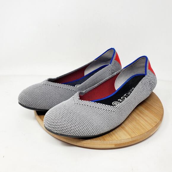 Rothys Retired Shale Cherry Ribbon Stripe Ballet Flats Womens 9.5 Round Toe Shoe - Picture 2 of 13